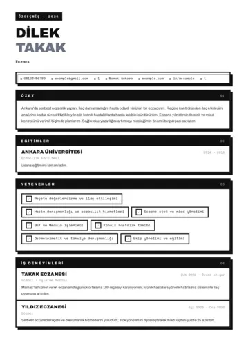 Eczacı CV Örnekleri cv indir